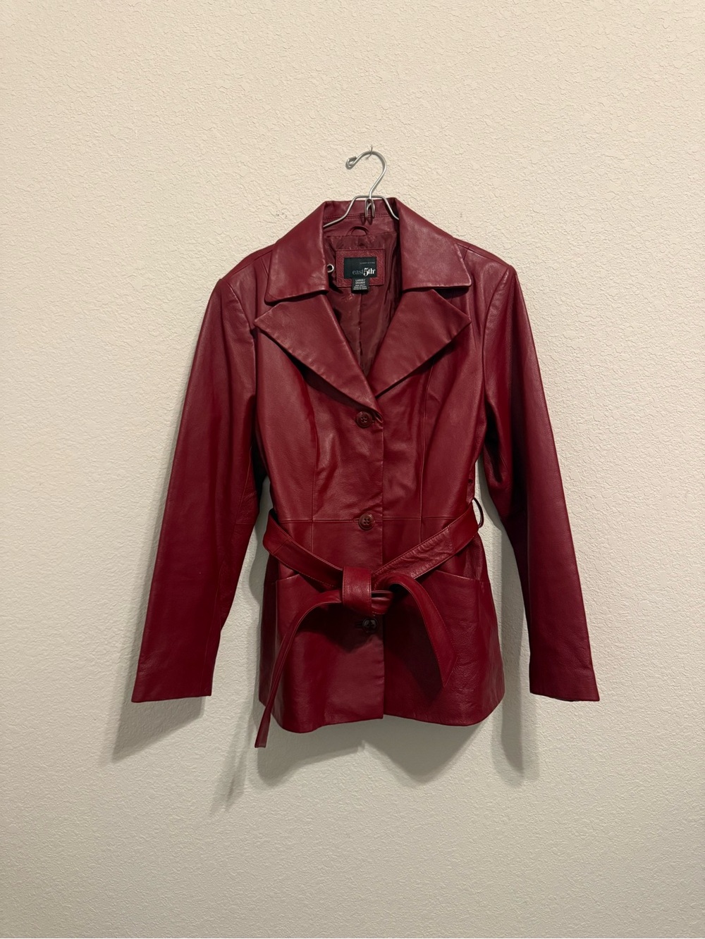East 5th Women's Burgundy Leather Belted Jacket